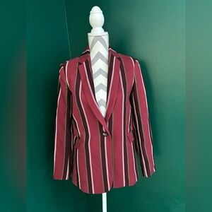 Mural Striped Women's Brick-red Striped Blazer